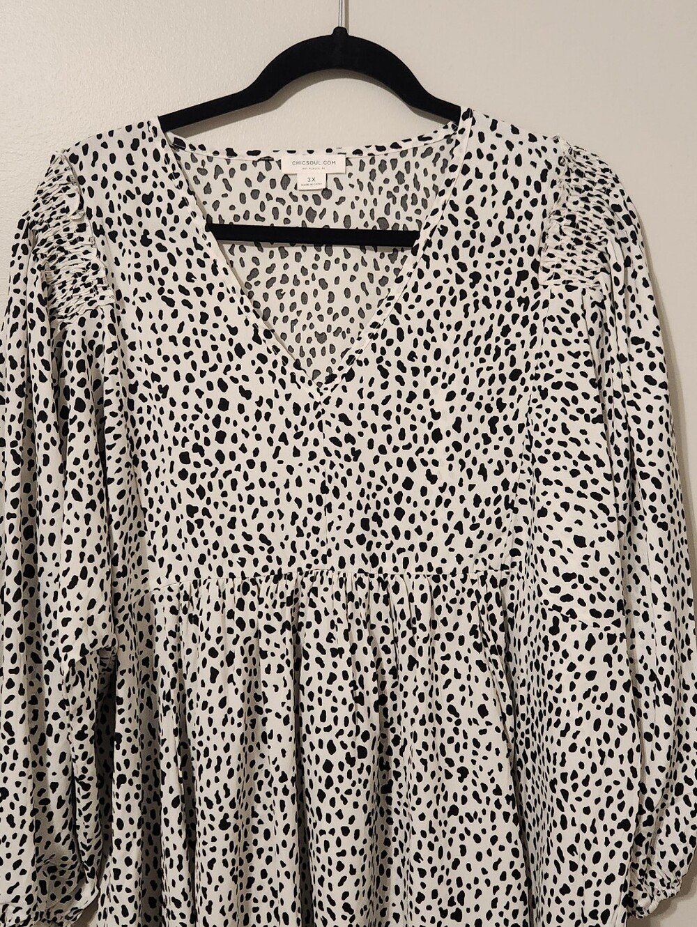 Chic Soul Black & White Dalmatian-Print V-Neck Babydoll Dress